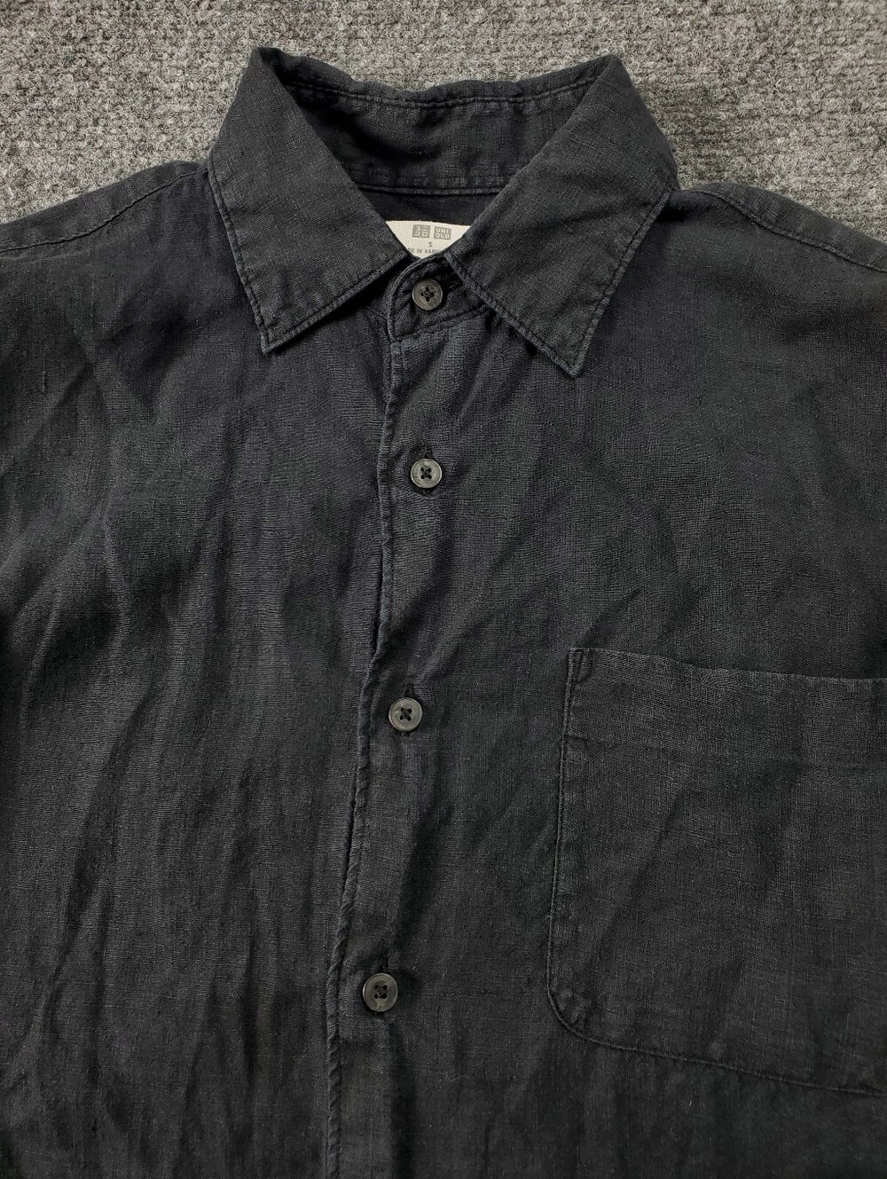 Uniqlo 100% Linen Shirt Mens Small Long Sleeve Black Button Up Summer Breathable - Picture 5 of 8